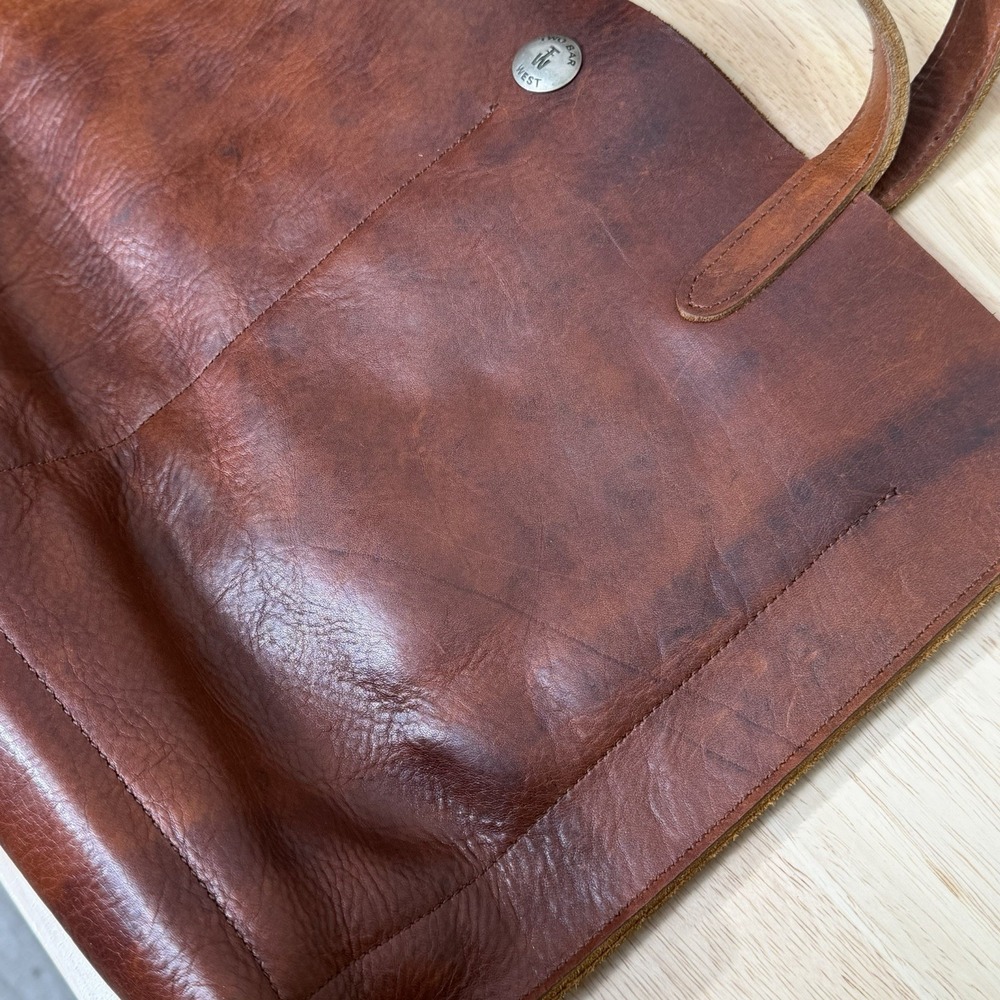 Two Bar West Leather Tote Bag Brown Southwestern Cross Stone Boho Western Purse - Picture 6 of 16